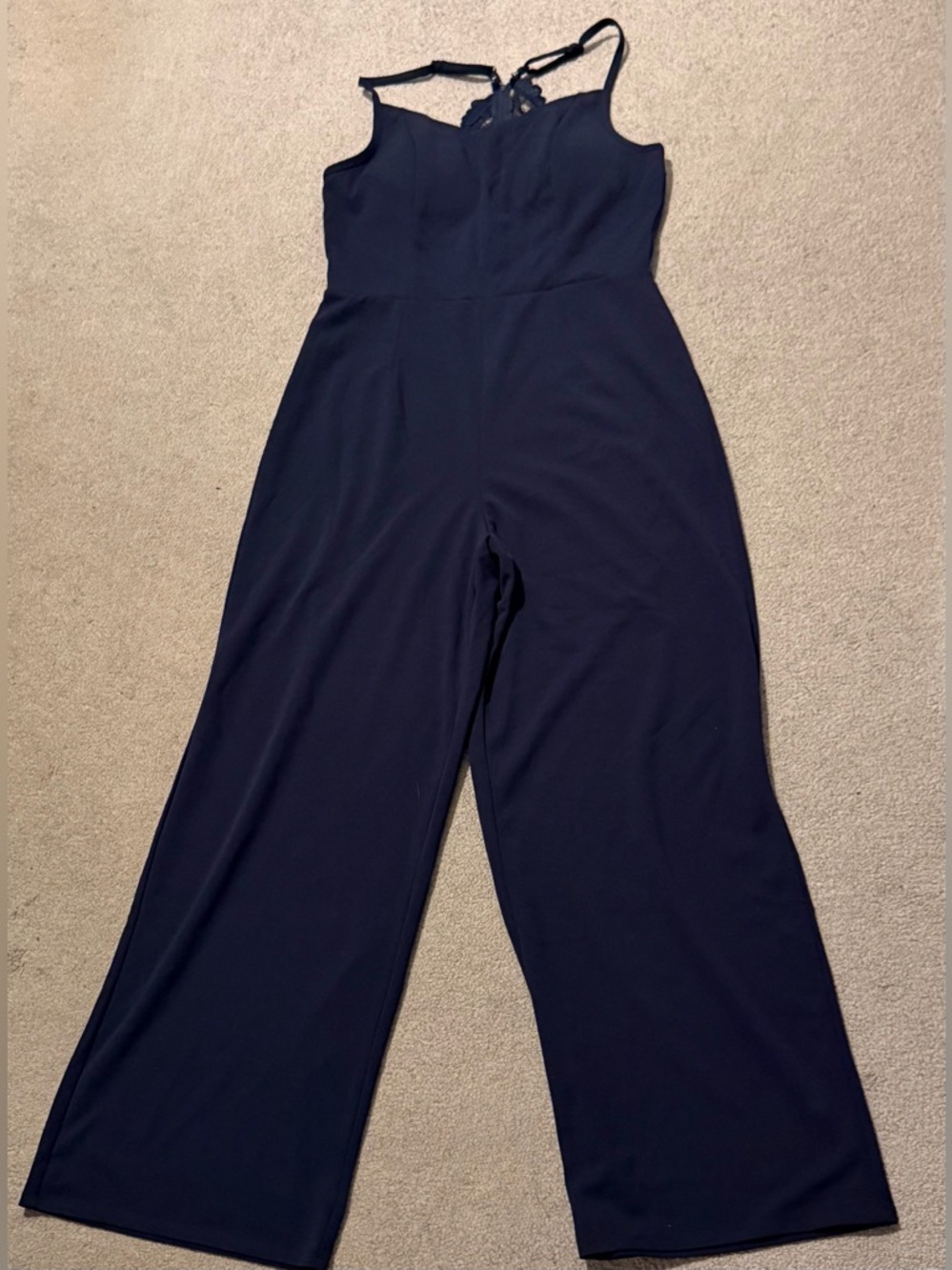 NWT Francesca’s Wide-Leg Jumpsuit with Lace - Navy - XL